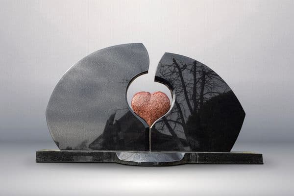 paminklas su širdies akcentu juodas ir pilkas granitas